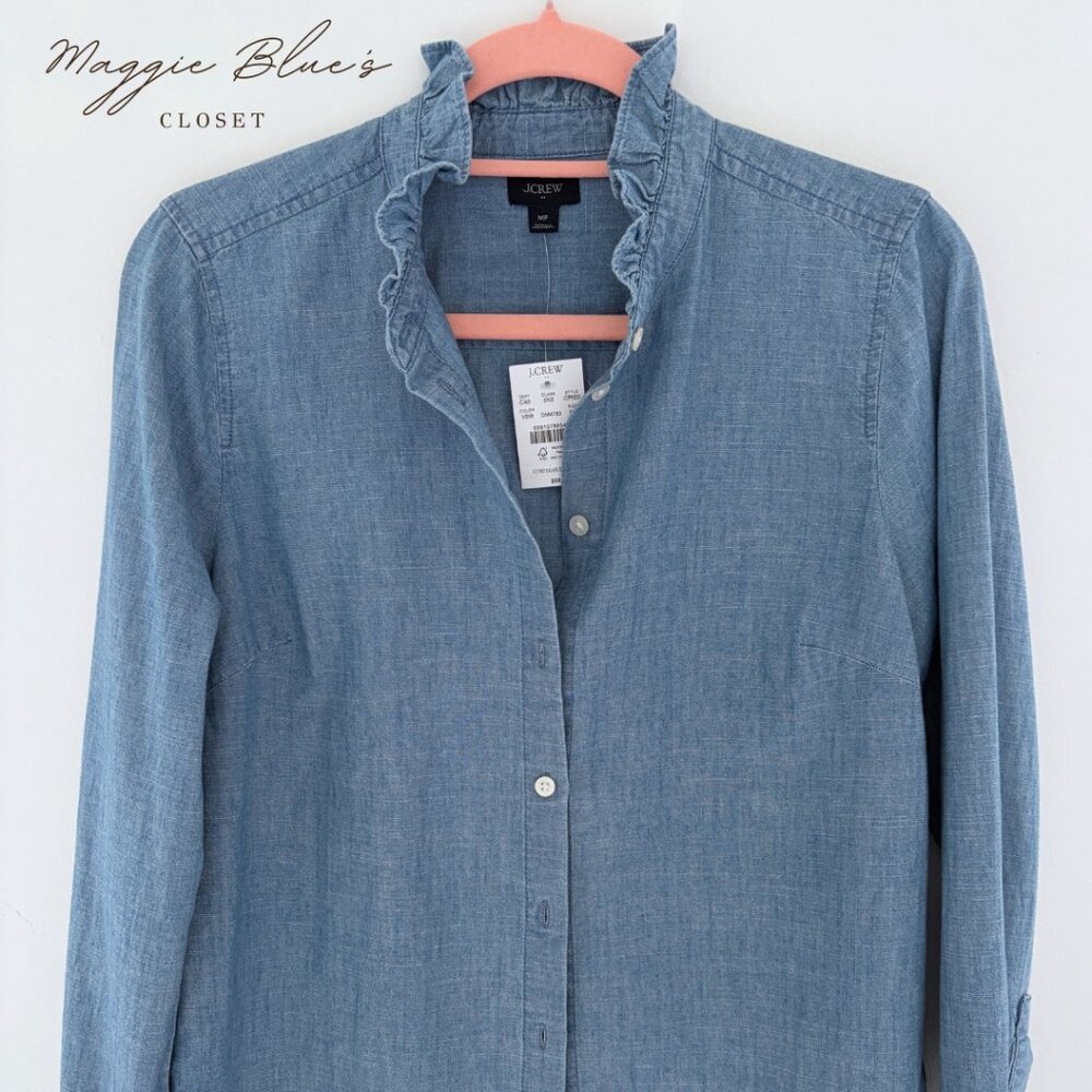 J. Crew Factory Light Blue Ruffle Collar Button-Down Shirt